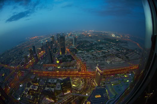 Dubai night skyline photo