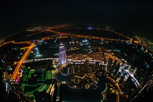Panorama of down town Dubai city at night photo