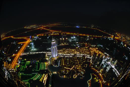 Panorama of down town Dubai city at night photo