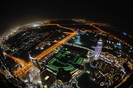 Panorama of down town Dubai city at night photo