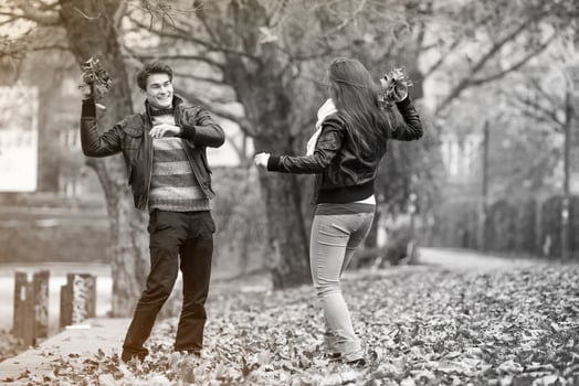 Happy young Couple in Autumn Park photo