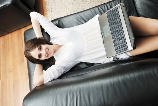 girl work on laptop at home photo