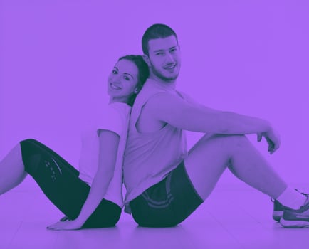 happy young couple fitness workout and fun photo