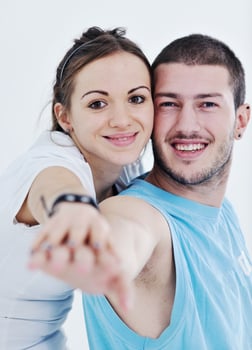happy young couple fitness workout and fun photo