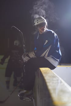 ice hockey players on bench photo