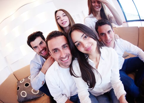 group of friends taking selfie photo