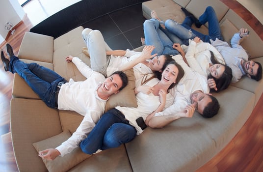 friends group get relaxed at home photo