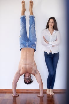 happy young romantic couple have fun and  relax at home indoors photo