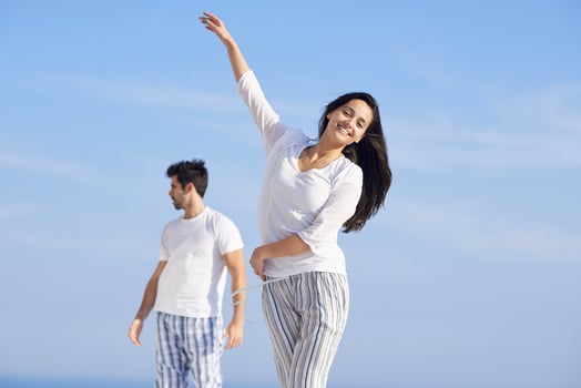 happy young romantic couple have fun and  relax at home photo