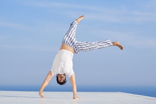 young man practicing yoga photo
