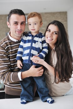 happy young family have fun  at home photo