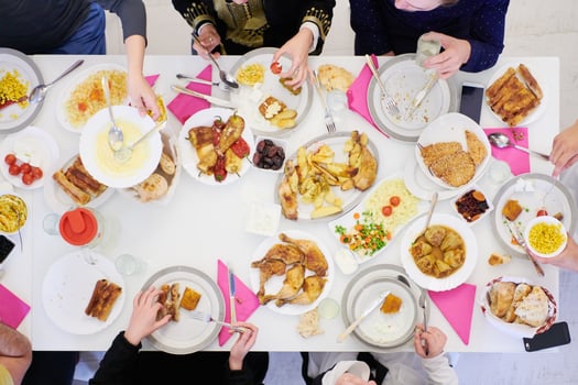 muslim family having a Ramadan feast top view photo