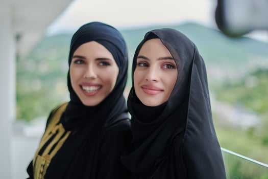Portrait of young muslim women on the balcony photo