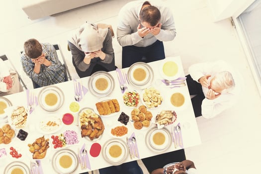 top view of modern muslim family having a Ramadan feast photo