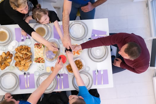 iftar dinner muslim family together during a ramadan feast at home top view photo