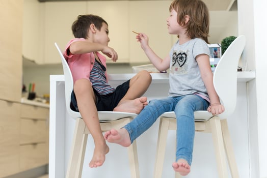 cute little brother and sister at home photo