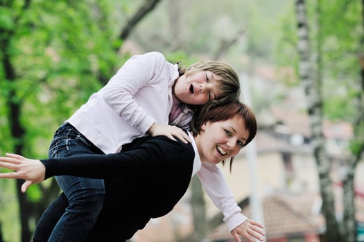 happy girl and mom outdoor photo