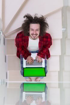 freelancer in bathrobe working from home photo