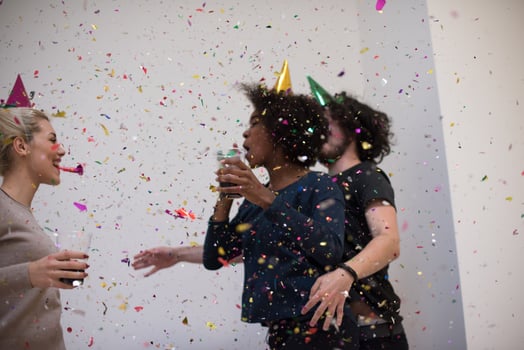 confetti party multiethnic group of people photo