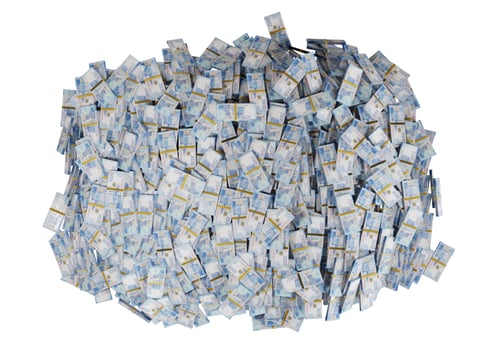 Stack Russian cash or banknotes of Rusia rubles scattered on a white background isolated The concept of Economic, Finance, Background, news, social media and texture of money 3d Rendering photo