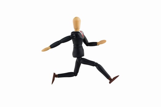 Wood Figure business man on white background photo