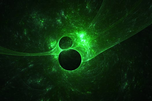 Green dark holes 3d illustration. Abstract galaxy space background. Space nebula texture visualization photo