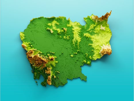 Cambodia Map Shaded relief Color Height map on the sea Blue Background 3d illustration photo