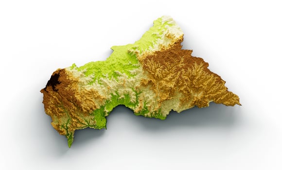 Central African Map Shaded relief Color Height map on White Background 3d illustration photo