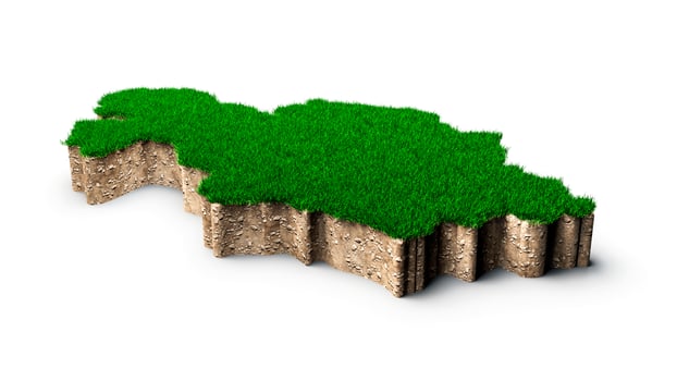 Kazakhstan Map soil land geology cross section with green grass and Rock ground texture 3d illustration photo