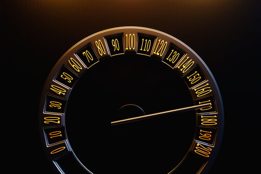 3D illustration close up black car panel, digital bright tachometer, Speedometer shows 170 km h. Speedometer  arrow shows maximum speed photo
