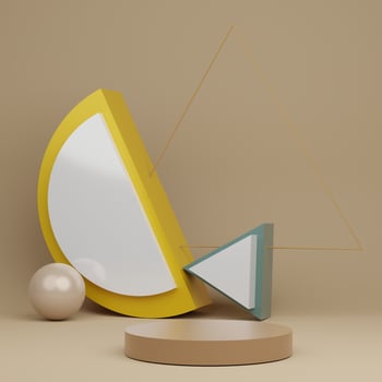 3d abstract minimalist geometric forms. Glossy luxury podium for your design in trendy interior. Fashion show stage,pedestal, shopfront with colorful theme. photo