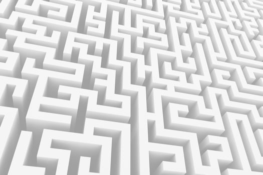 White endless maze background. Abstract isometric labyrinth 3D illustration photo