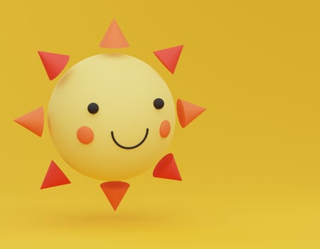 3d Happy sun that  floating on the air with copy space. Emoji natural idea concept. photo