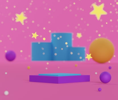3d abstract geometric forms. Colorful of luxury podium with bokeh light stars for your design. Fashion show stage,pedestal, shopfront with wonderland theme. photo