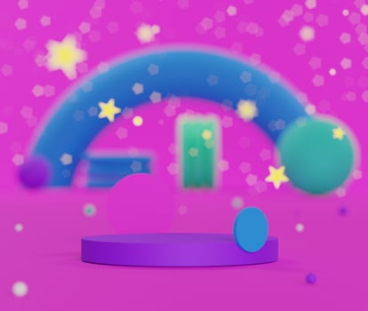 3d abstract geometric forms. Colorful of luxury podium with bokeh light stars for your design. Fashion show stage,pedestal, shopfront with wonderland theme. photo