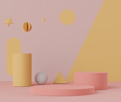 3d abstract minimalist geometric forms. Luxury podium display in  Yellow paper cut theme. Fashion show stage,pedestal, shopfront for display. photo