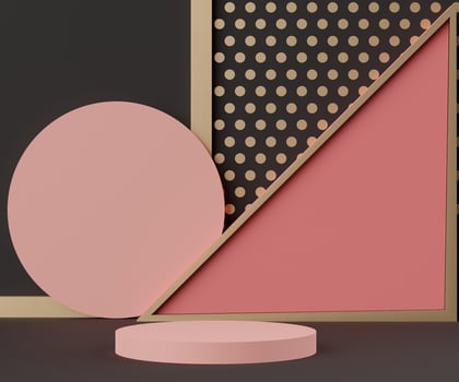 3d abstract minimalist geometric forms. Luxury podium display in  Black Pink coral color theme. Fashion show stage,pedestal, shopfront for display. photo