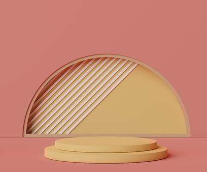 3d minimal geometric forms. Pink coral luxury podium for your design. Fashion show stage,pedestal, shopfront with colorful theme. photo