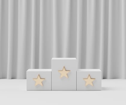 3d geometric forms. Podium ranking with star. Fashion show stage,pedestal, shopfront with white clean theme. Minimal scene for  product display. photo