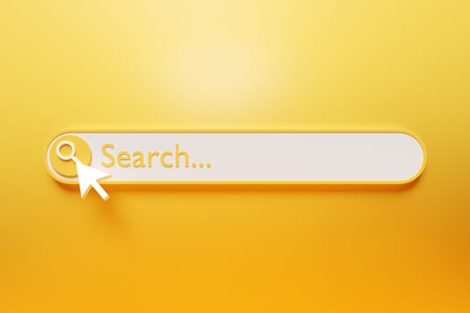 3d illustration of an internet search page on a  yellow background. Search bar  icons photo