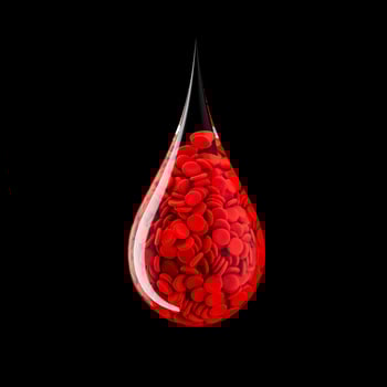 Blood drop icon with cells on Black 3d render concept for world blood donation day 3d illustration photo