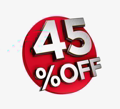 45 Percent off 3d Sign on White Special Offer 45 Discount Tag flash, Sale Up to Forty five Percent Off, big offer, Sale, Offer Label, Sticker, Banner, Advertising, offer Icon flasher 3d illustration photo