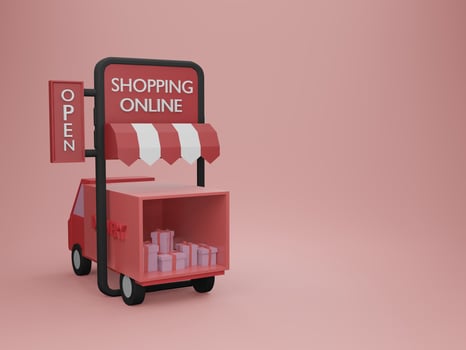 delivery to home from online shopping in 3D illustration rendering photo