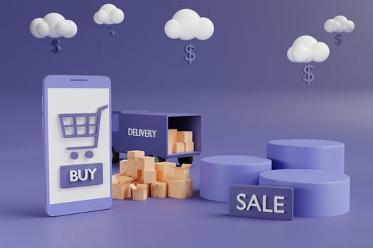 delivery to home from online shopping in 3D illustration rendering photo