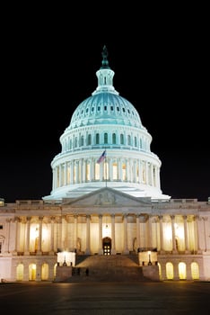 Capitol Hill Building illuminated at night, Washington DC photo