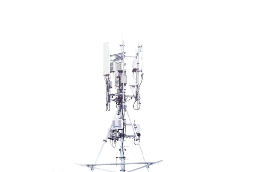 Telephone towers and high cellular networks and high-sensitivity Internet on towers are available for business and public use as modern technology in today's world on white background. photo