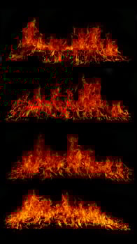 A collection of 4 flame images.Flame Flame Texture for whimsical fire backgrounds. Flame meat that has been burned from the stove or from cooking danger feeling abstract black background. photo