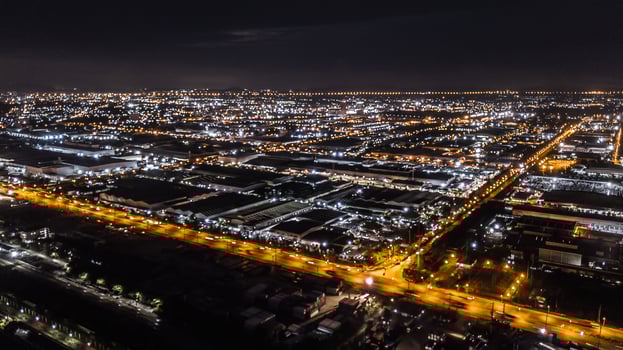 An aerial view of Industrial Estate at night photo