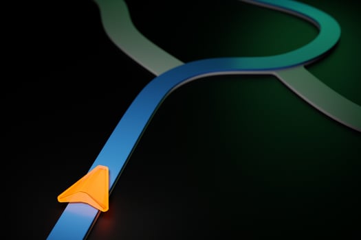 3d illustration of a directional trajectory icon with navigation neon markers photo