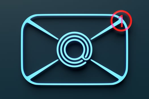 3d illustration e mail icon on an envelope made of neon lines photo